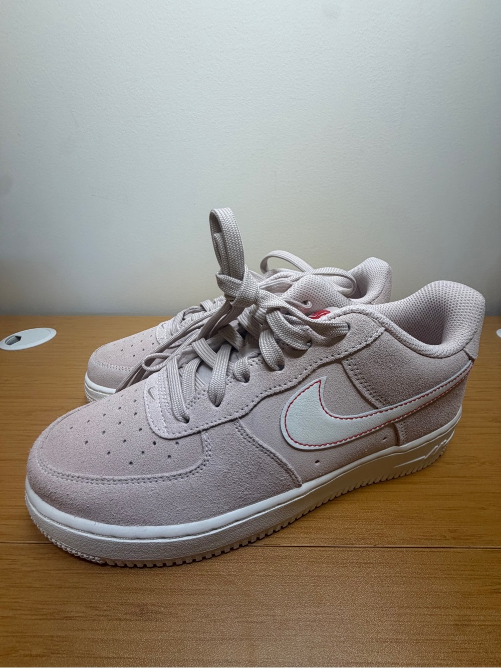 Nike AF1 Kids Light Pink Suede Sneakers with White Swoosh